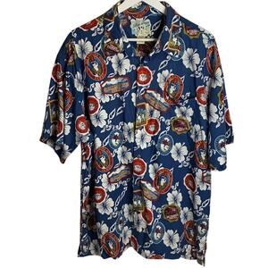 Big Dogs Mens Shirt Button Up Blue Hawaiian Tiki Casual Camp Shirt M-079 Sz L